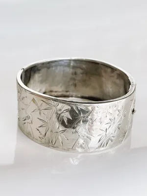 Vintage Silver Bamboo Bangle Bracelet