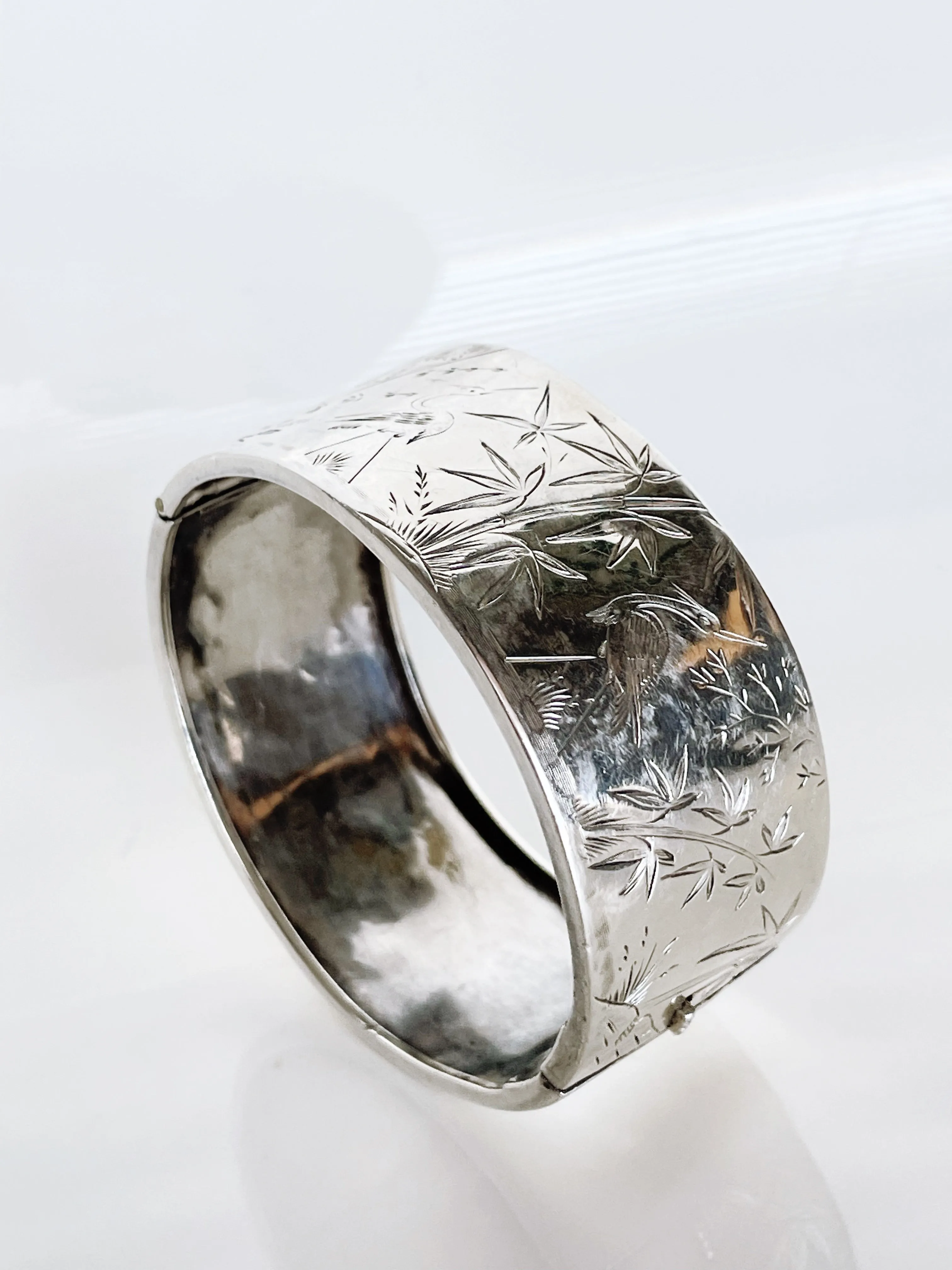 Vintage Silver Bamboo Bangle Bracelet