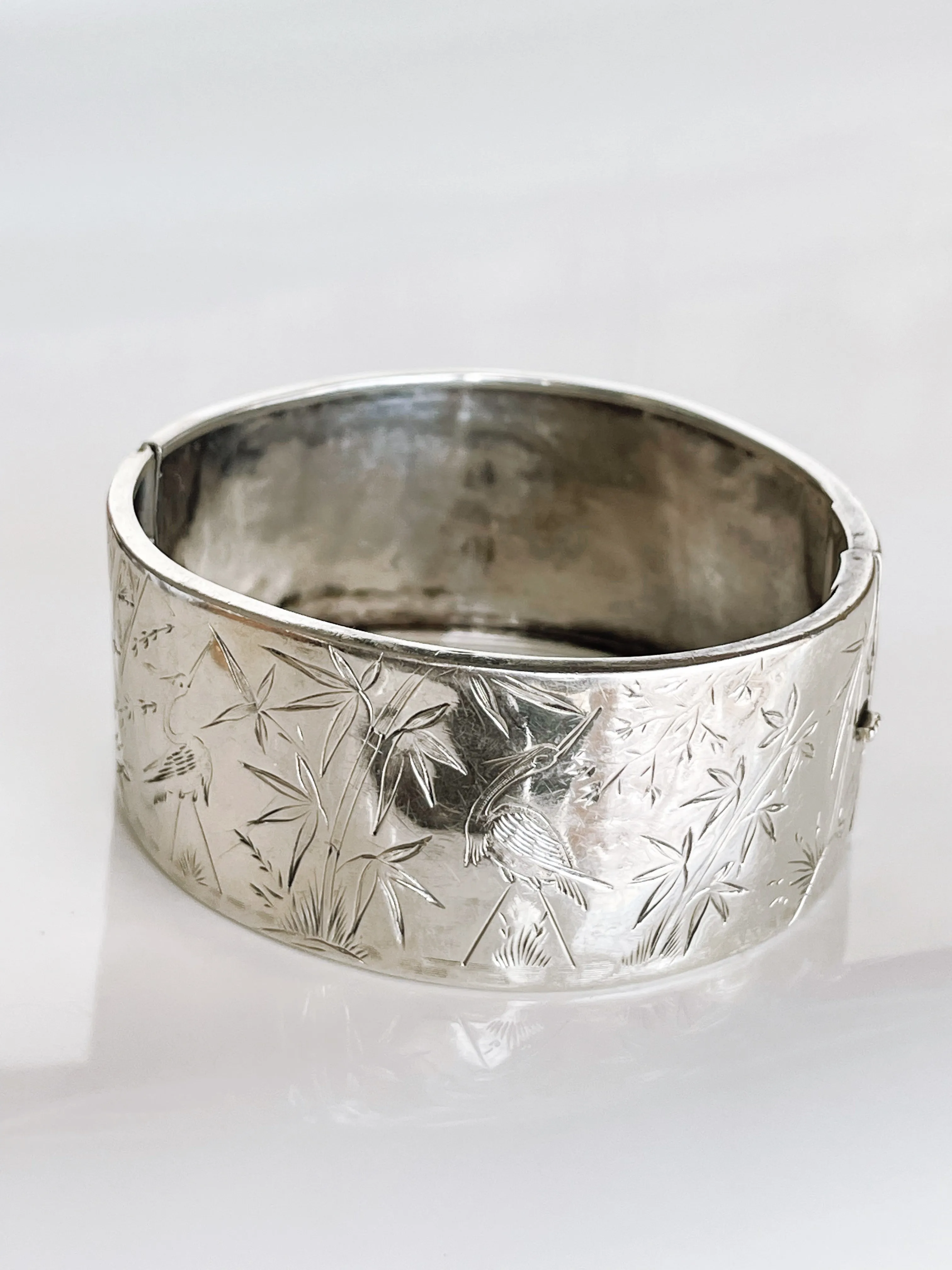 Vintage Silver Bamboo Bangle Bracelet