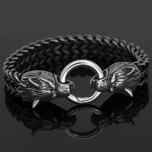 Vintage Viking Wolf Stainless Steel Bracelet