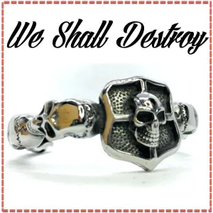 'We Shall Destroy' Steel Bangle Skull/Shield Bracelet (c270)