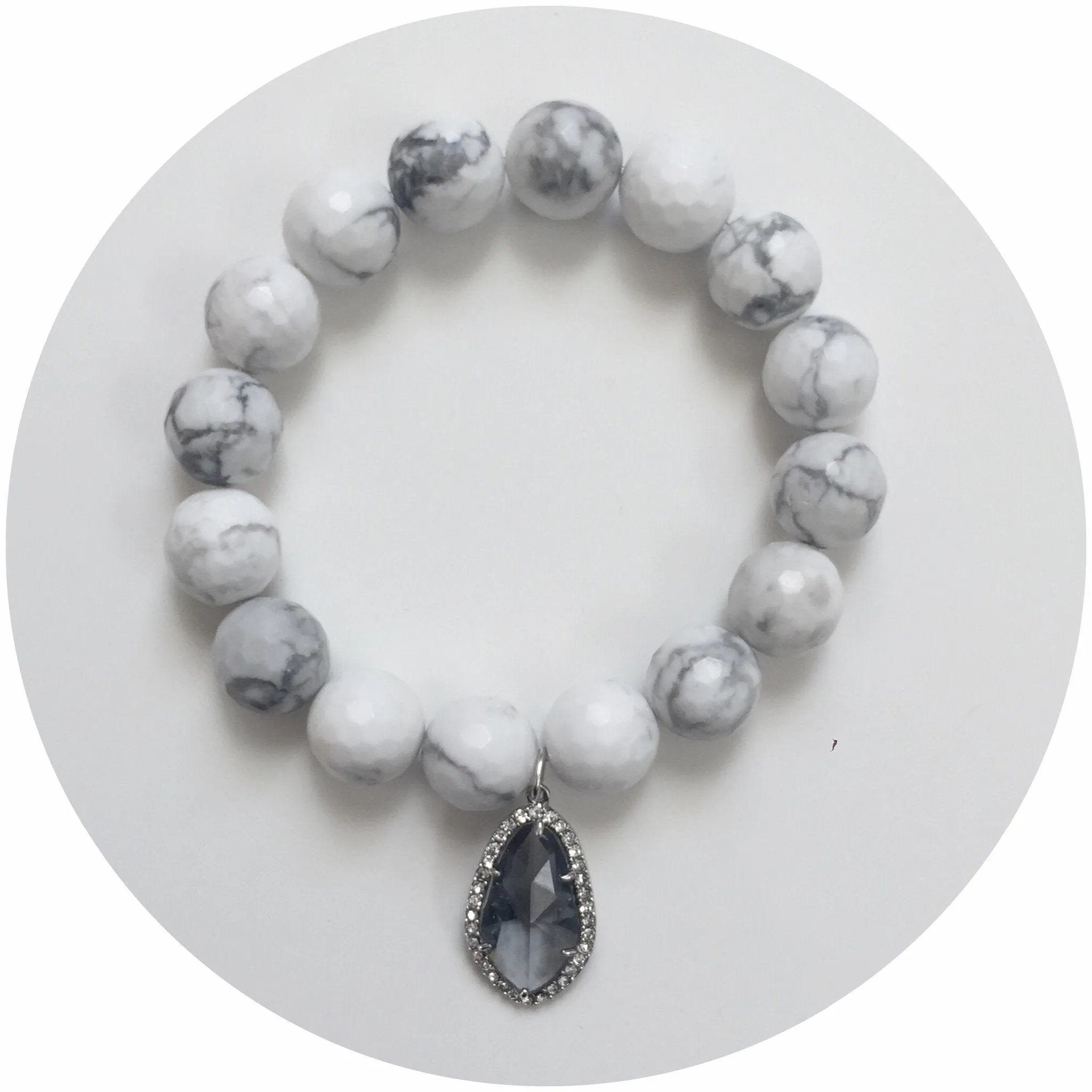 White Howlite with Pavé Grey Crystal Point Pendant