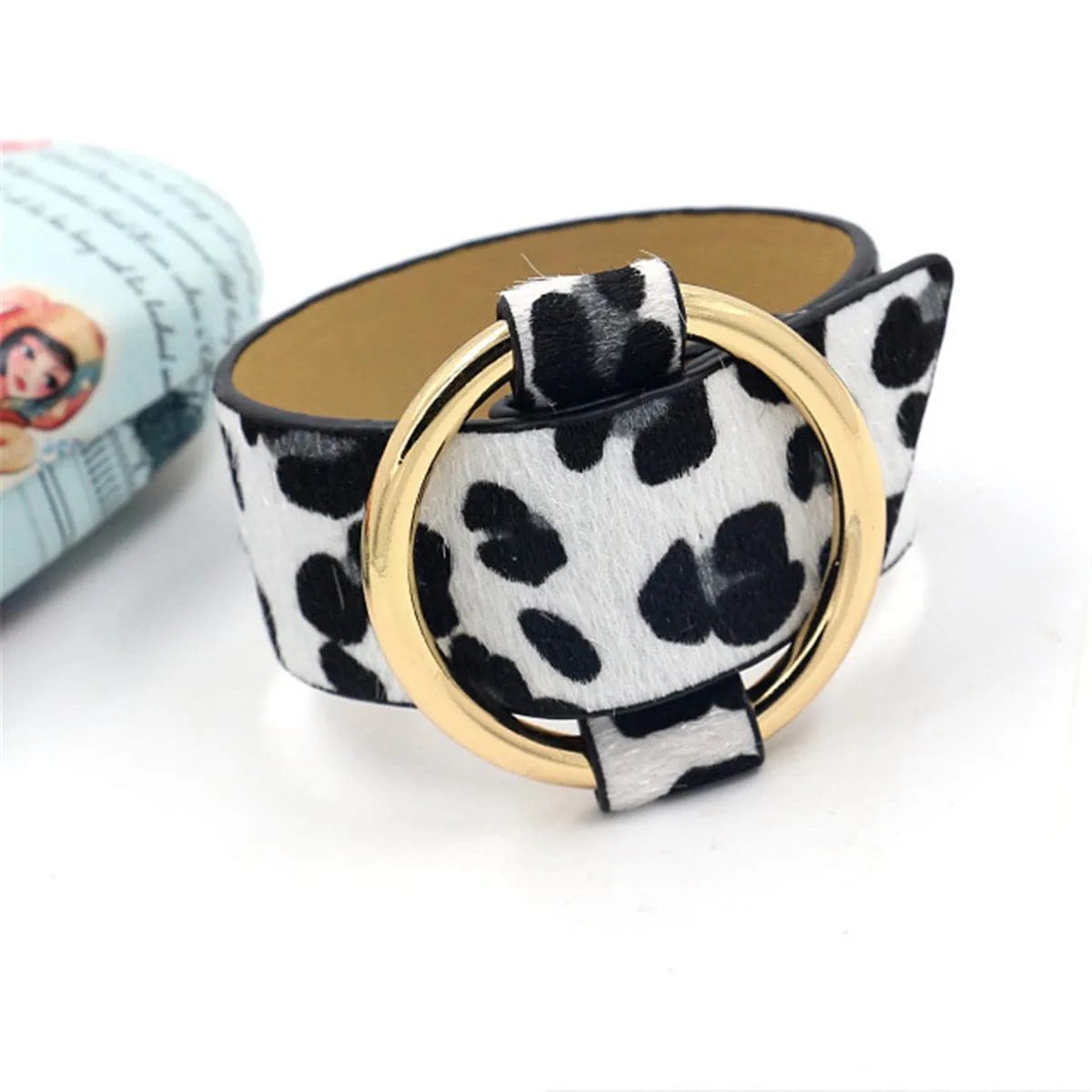 White Polyurethane & 18K Gold-Plated Leopard-Print Bracelet