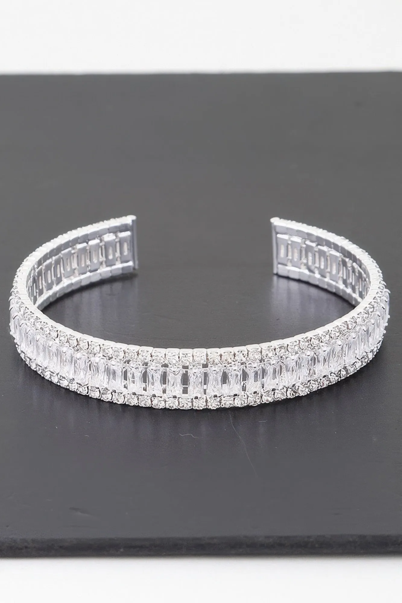 Wide Cubic Zirconia Cuff Bracelet