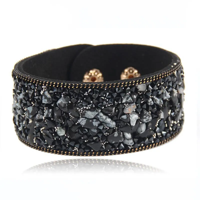 Women charm wrap Bracelets Slake Leather Bracelets With Crystals Stone Couple Jewelry Size 2.8*21cm