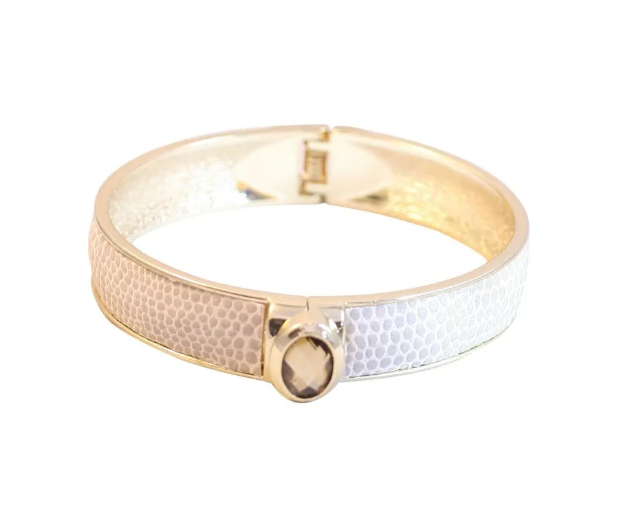 Zirconite Oval jeweled leather hinged Bracelet Bangle. 629B82033