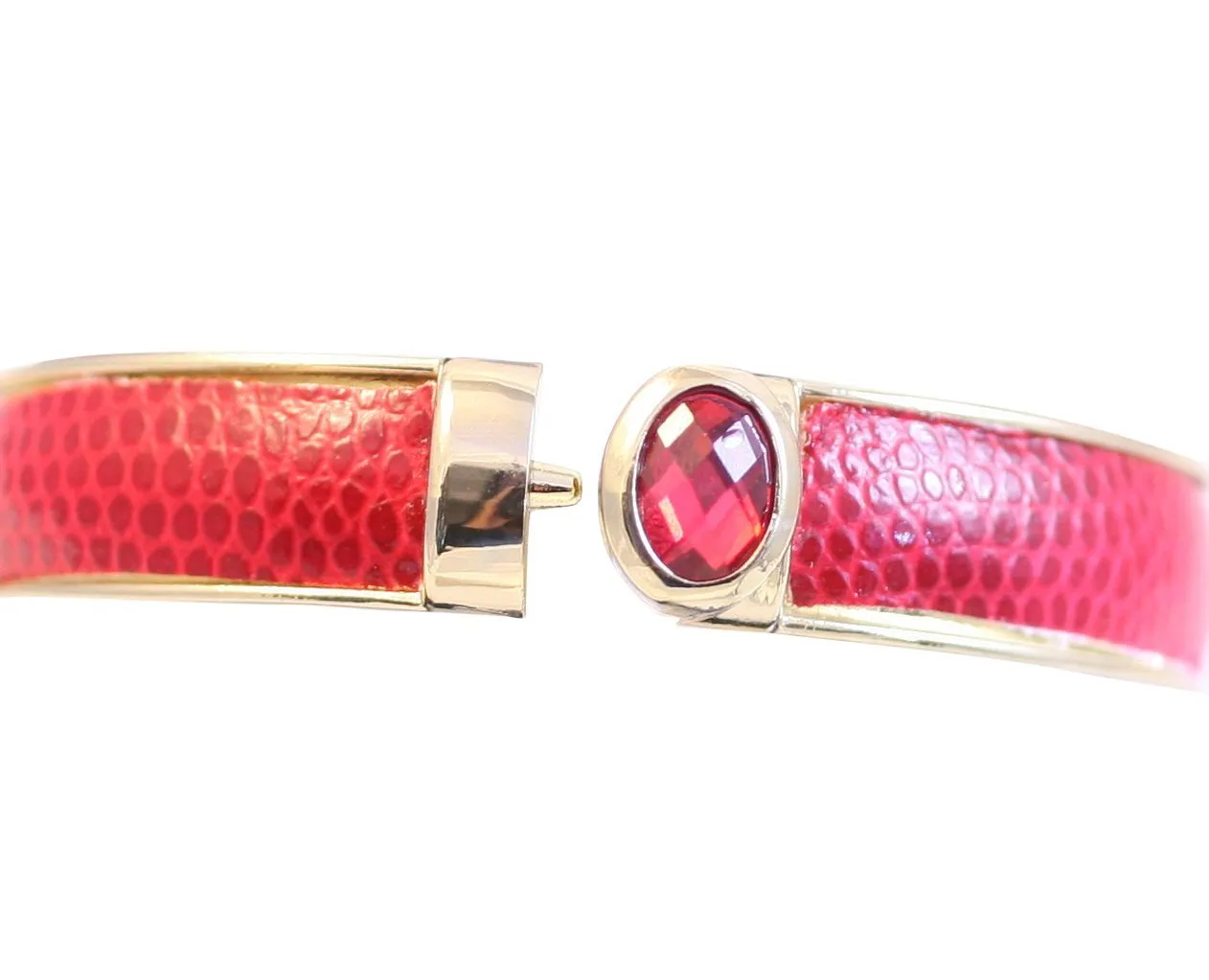 Zirconite Oval jeweled leather hinged Bracelet Bangle. 629B82033