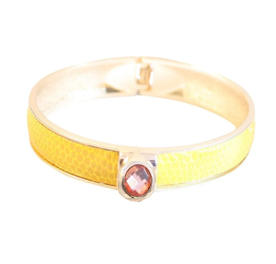 Zirconite Oval jeweled leather hinged Bracelet Bangle. 629B82033